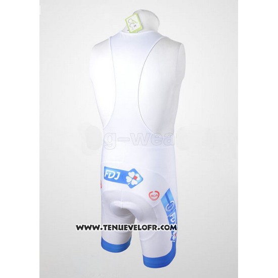 2010 Maillot Ciclismo FDJ Blanc et Bleu Clair Manches Courtes et Cuissard